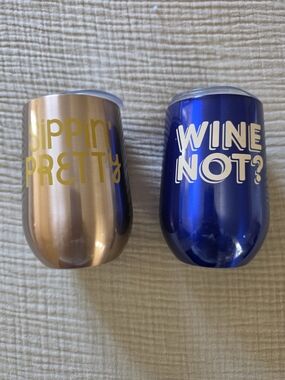 Set of 2 Metallic Insulated Wine Tumblers - Rose Gold & Royal Blue